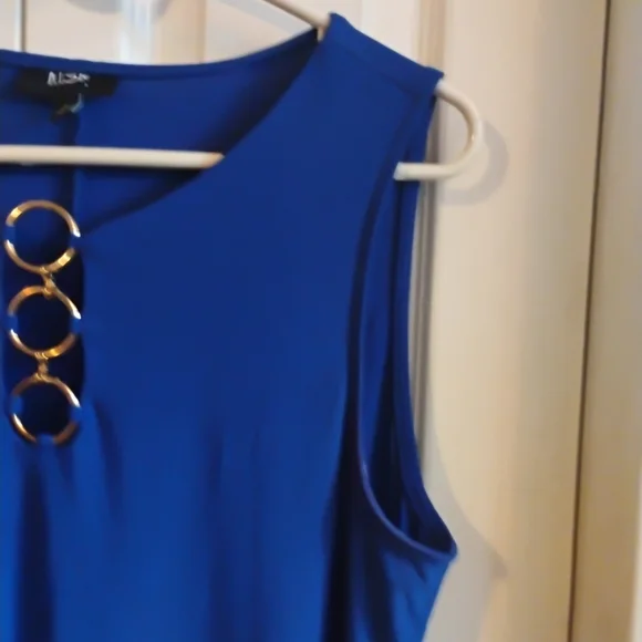 MSK Royal Blue Sleeveless Dress with Gold Ring Detail - Size Large - Picture 6 of 9